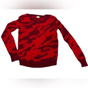 Cabi Womens Small Red Camouflage Sakura Knit Long Sleeve Crew Neck Sweater